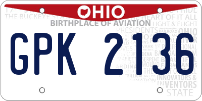 OH license plate GPK2136