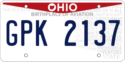 OH license plate GPK2137