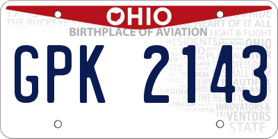OH license plate GPK2143