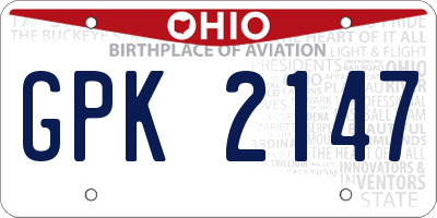 OH license plate GPK2147