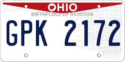 OH license plate GPK2172