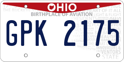 OH license plate GPK2175