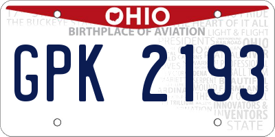 OH license plate GPK2193