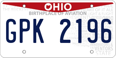 OH license plate GPK2196