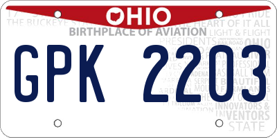 OH license plate GPK2203
