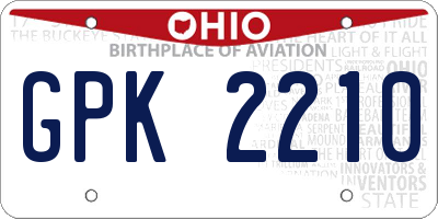 OH license plate GPK2210