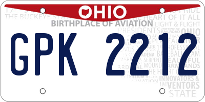OH license plate GPK2212
