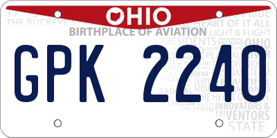 OH license plate GPK2240