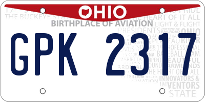 OH license plate GPK2317