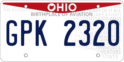 OH license plate GPK2320