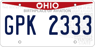 OH license plate GPK2333
