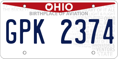 OH license plate GPK2374