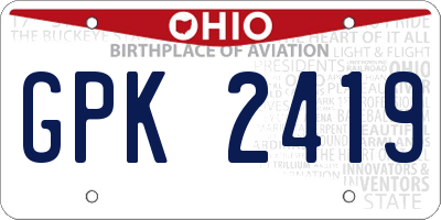 OH license plate GPK2419