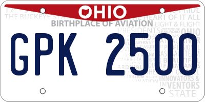 OH license plate GPK2500