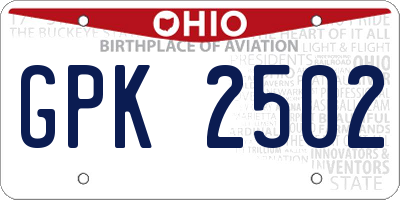 OH license plate GPK2502