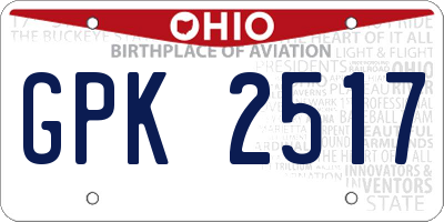 OH license plate GPK2517