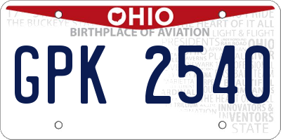 OH license plate GPK2540