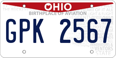OH license plate GPK2567
