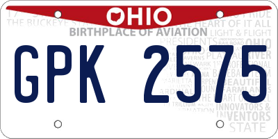 OH license plate GPK2575