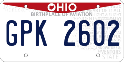 OH license plate GPK2602