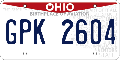 OH license plate GPK2604