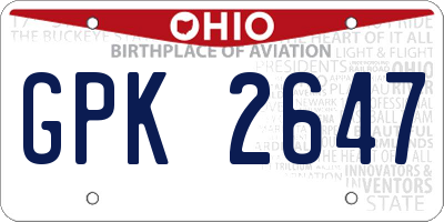 OH license plate GPK2647