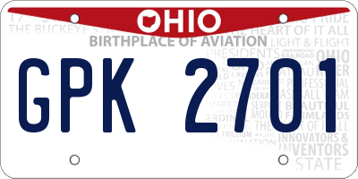OH license plate GPK2701