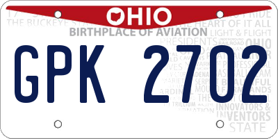 OH license plate GPK2702