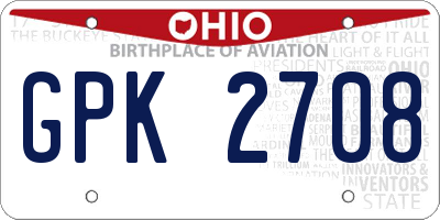 OH license plate GPK2708