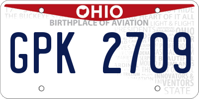 OH license plate GPK2709