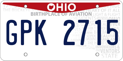 OH license plate GPK2715