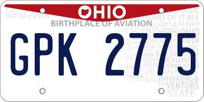 OH license plate GPK2775
