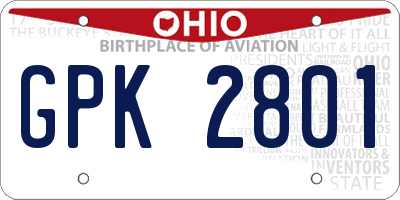 OH license plate GPK2801