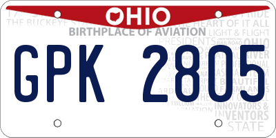 OH license plate GPK2805