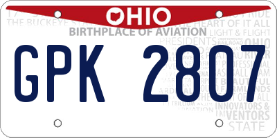OH license plate GPK2807