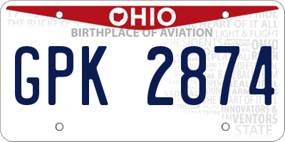 OH license plate GPK2874