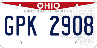 OH license plate GPK2908