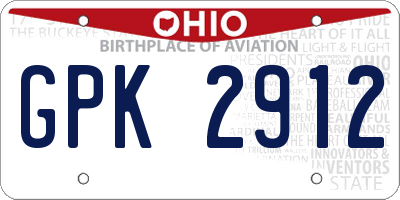 OH license plate GPK2912