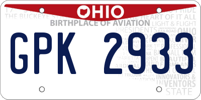 OH license plate GPK2933