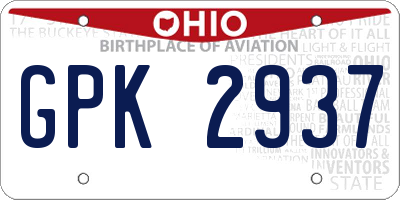 OH license plate GPK2937