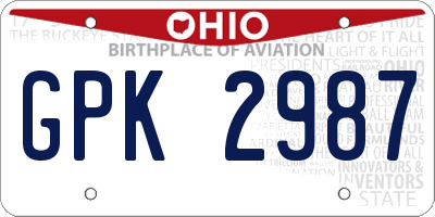 OH license plate GPK2987