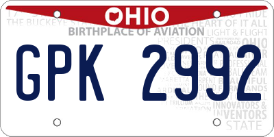 OH license plate GPK2992
