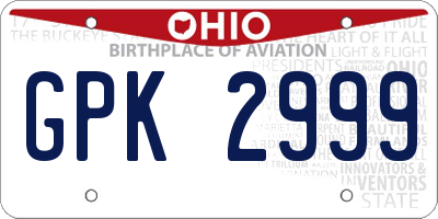 OH license plate GPK2999