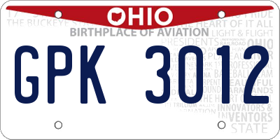 OH license plate GPK3012