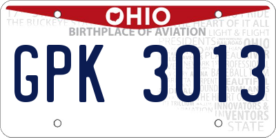 OH license plate GPK3013