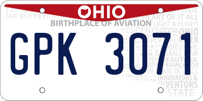 OH license plate GPK3071