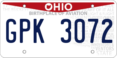 OH license plate GPK3072
