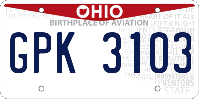 OH license plate GPK3103