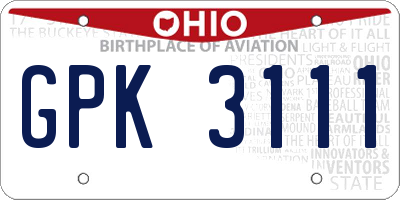 OH license plate GPK3111