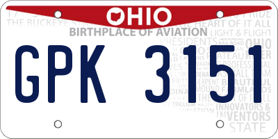 OH license plate GPK3151